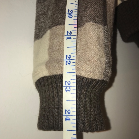 Vintage Y2K Lola Brown Plaid Wool Blend Crop Bomber Coat w/Faux Fur Trim Hood - Picture 13 of 15